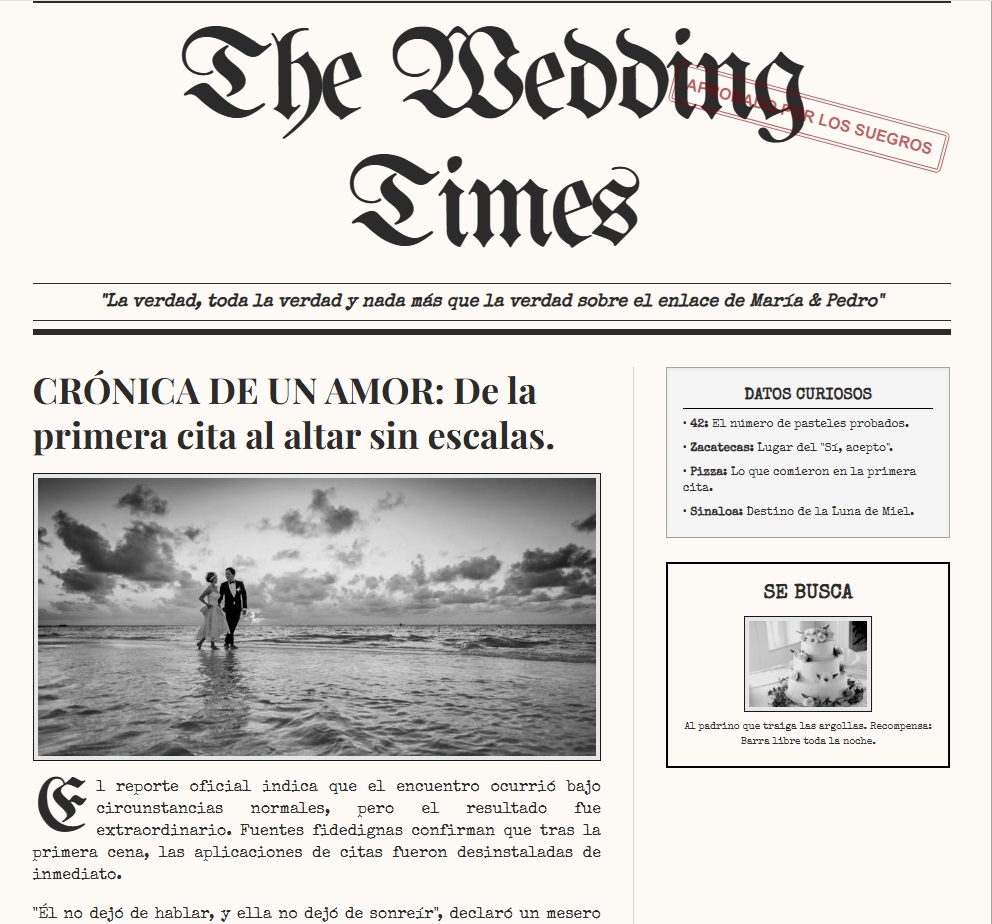 Demo de invitación digital: Invitación Digital “Periódico” –  Personalizable